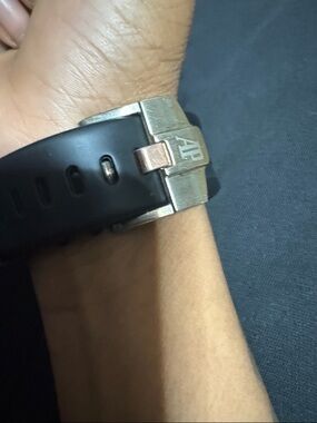 Branded Black Silicone Smartwatch Band with Silver Clasp